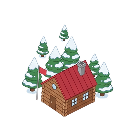 Illustration cabane et sapins